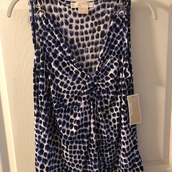 NWOT Michael Kors Top Blue, black, white animal print size PS shoulder chain - Picture 6 of 10